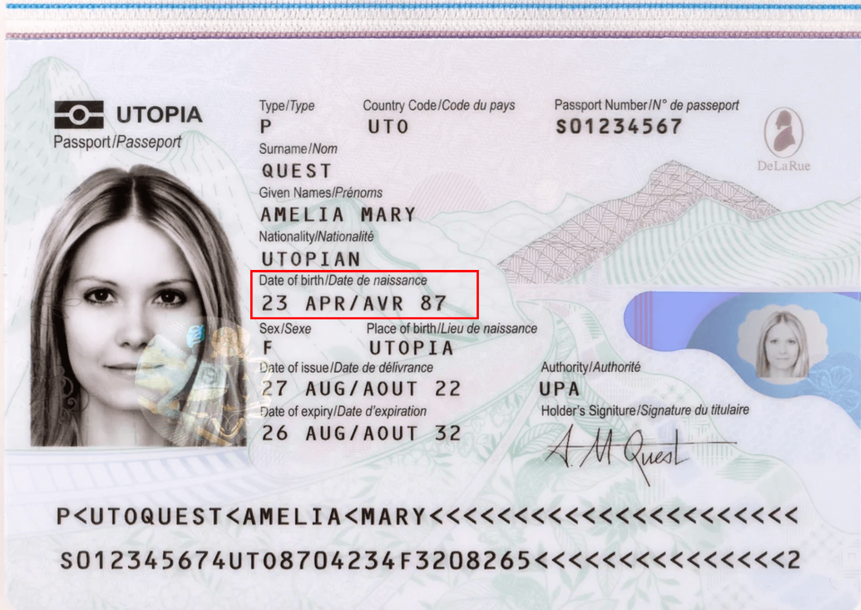 Example of passport place of birth