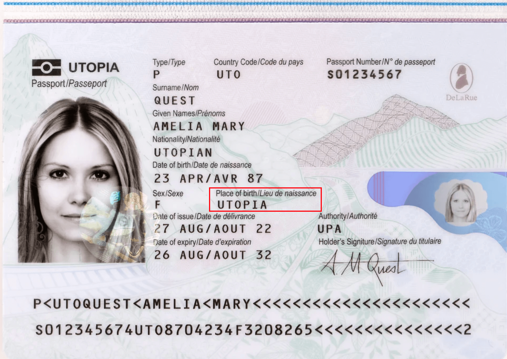 Example of passport place of birth